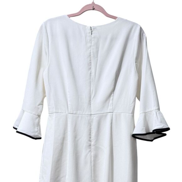 NANETTE LEPORE White BELLA DONNA Dress 4 Bell Sleeves Flounce Contrast Edge NWT - Picture 6 of 14